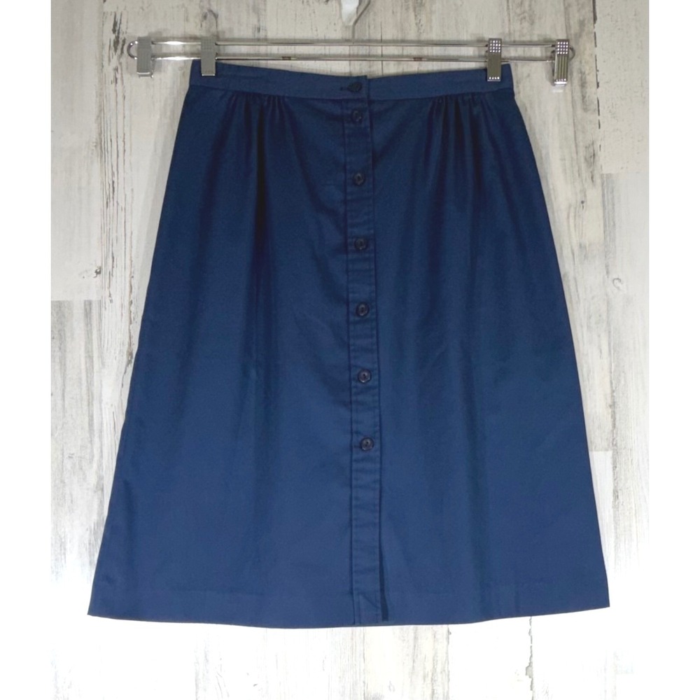 Panther Navy Blue Button Front Pleated Midi Skirt 30x26.5) USA Vintage 80s READ